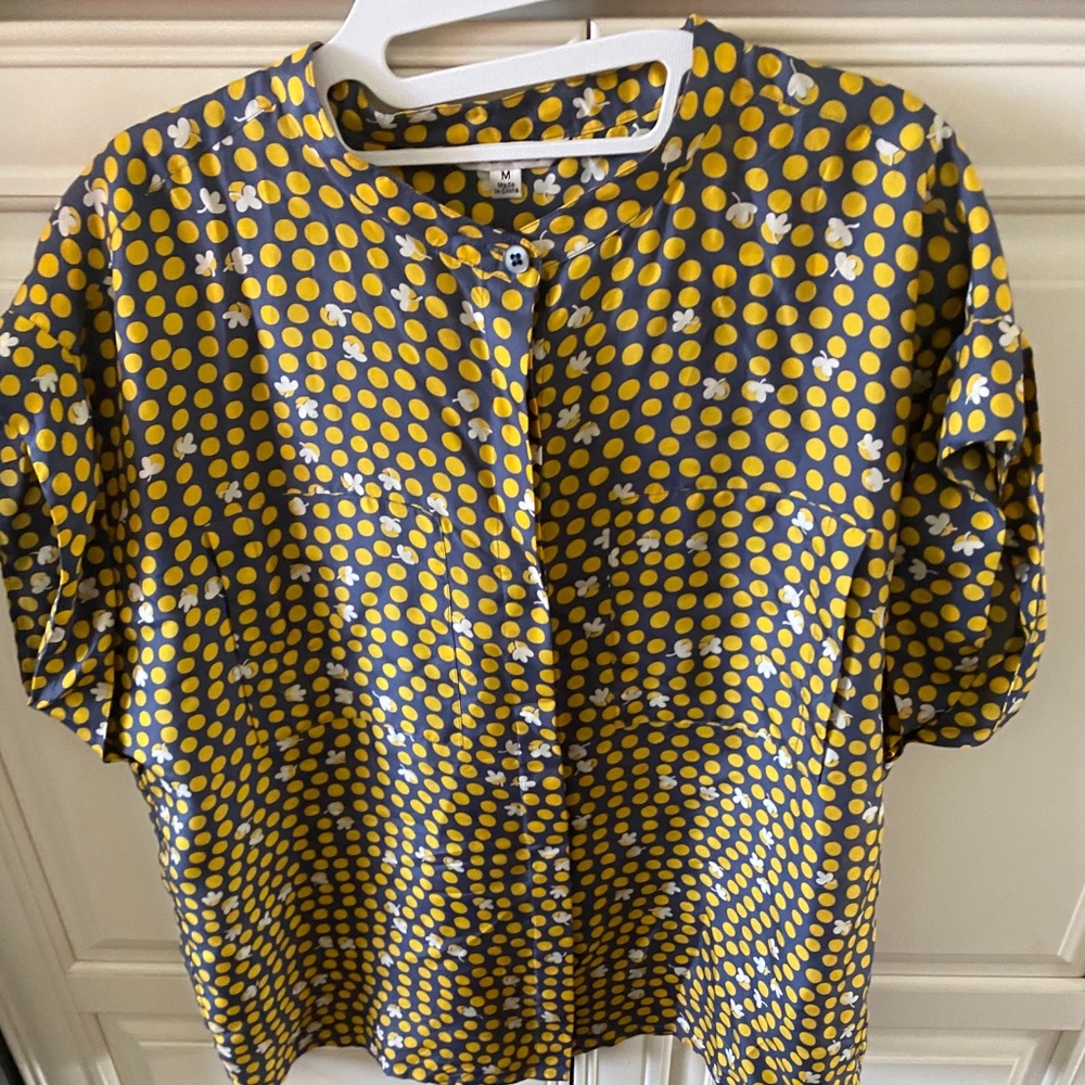 CABI M Silk Clover Polka Dot Top Gray & Yellow